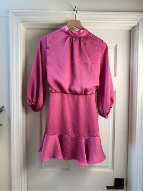 Vici Pink Long Sleeve Ruffle Hem Mini Dress